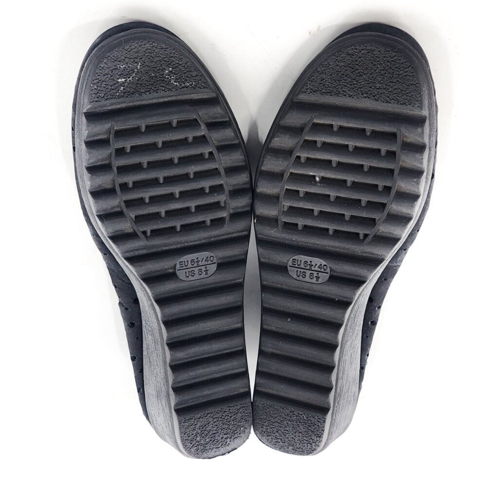 THE FLEXX Nubuck Leather Perforated Low Wedges Black Size 8.5 - Picture 5 of 6